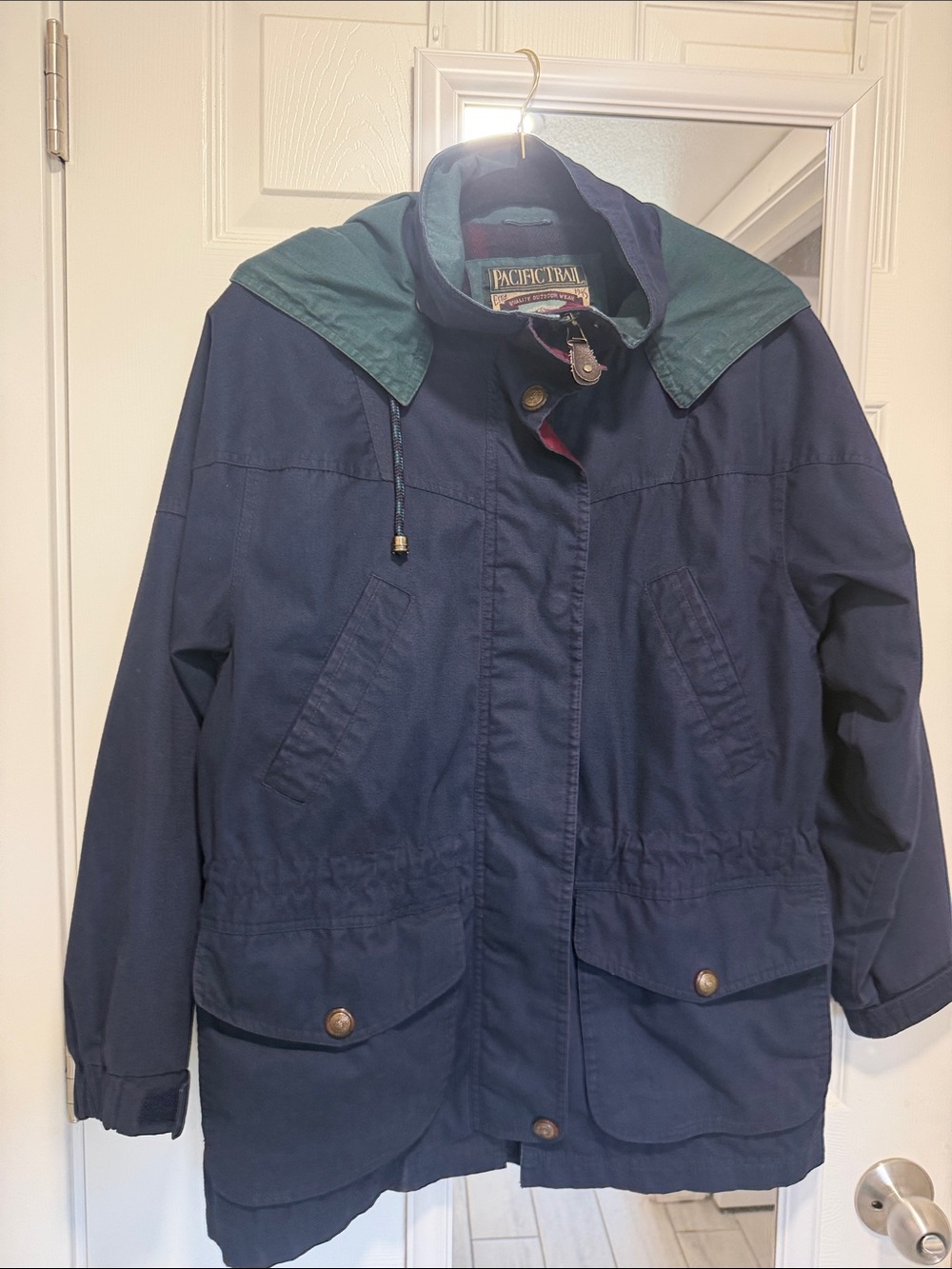 Pacific Trail Navy Blue Kids Hooded Raincoat with Teal Trim